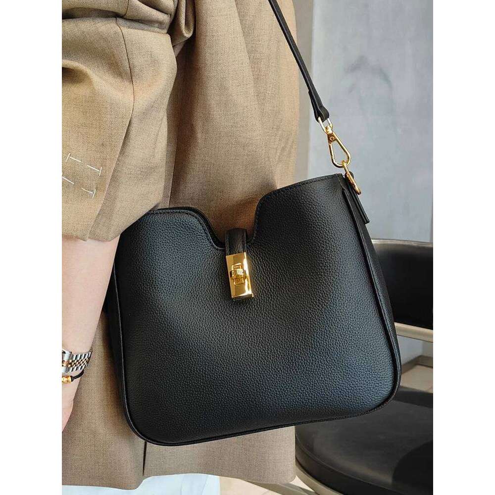 Genuine Leather Fashon Women's Balck Bucket Designer Shoulder Crossbody Beige Bags High Quality Gray Bag Female