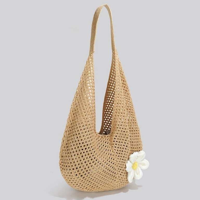 Comparable Bean Large Capacity Woven Shoulder Underarm Tote for Women New Summer Casual Vacation Beach Bag