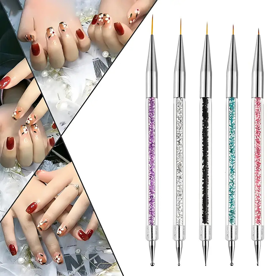 5 sets of double head point drill pen Draw line pen point bead point flower needle acrylic rod nail brush set nail tools 250528