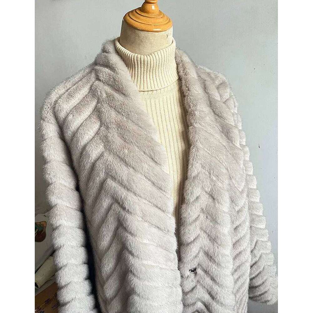 2025Winter New Faux Mink Midi Length Korean Style Eco-Friendly Fur One Piece Women's Jacket Plush Coat Overcoat