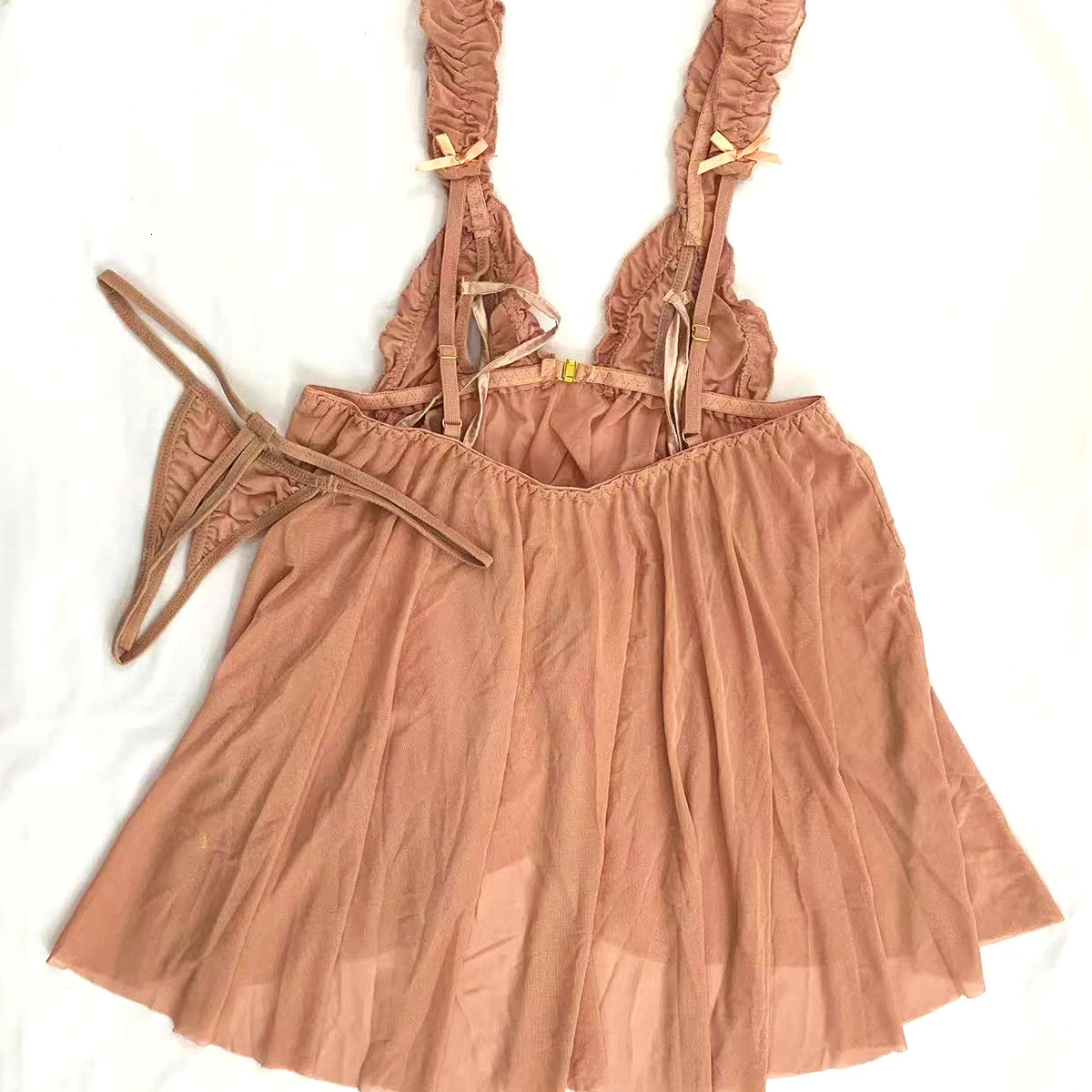 In Sexy Lingerie Women Set Sleepwear Sling Lace Mini Dress Open Bra Nightgown Transparent Pajama 2 Pcs Top And G-string 250603