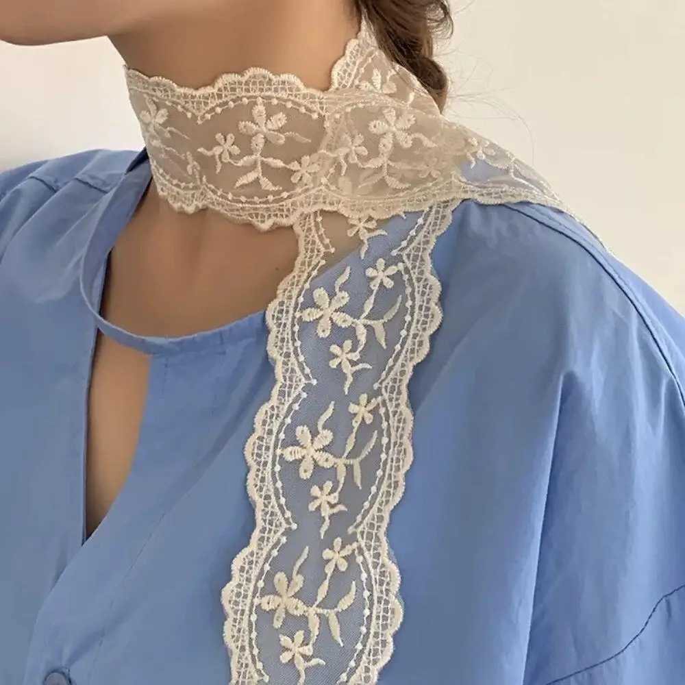 White Flower Lace Decorative Thin Scarf 150cm Skinny Scarf Women Y2K Long Narrow Lace Hollow Scarf Vintage Lace Trim Headband W250602