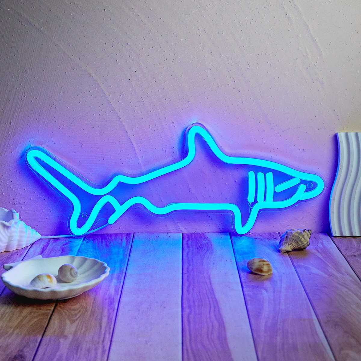 Chi-buy LED Neon Shark USB Powered Neon Signs Night Light 3D Wall Art Bedroom Room Decor Lamp Signs Birthday Gift XJ250602