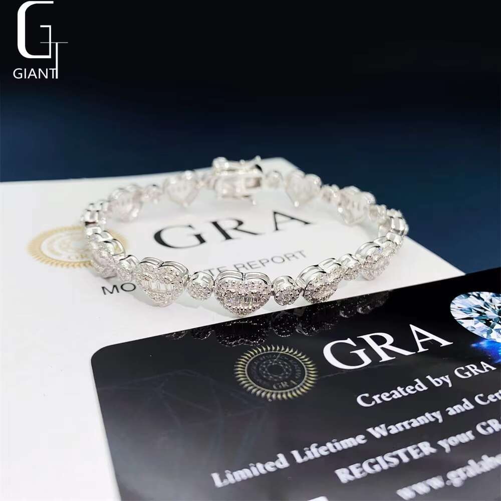 NEW DESIGN HEART SHAPE Moissanite Charm Bracelets Hip Hop Fine Jewelry 925 Silver Diamond Bracelets