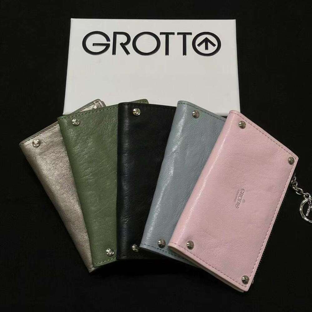 GROTTO New Classic Sheepskin Short Wallet Handmade Genuine Leather Multi-Card Slot Holder Card Bag Couple Gift