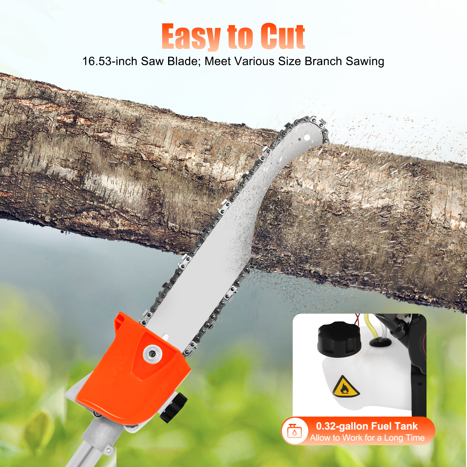 2-Stroke 52cc Pneumatic Chainsaw Pole Saw, Air-Cooled Pruner Gas Powered Tree Trimmer Tool Pruning Saw for Agricultural Gardening High Branch Saw