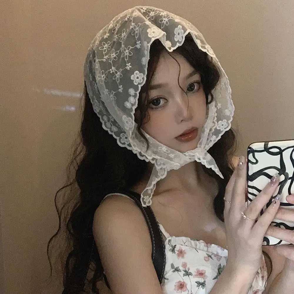 Retro Lace Bandana Headband Floral Hair Scarf Bohemia Triangle Headscarf White Hair Bands for Women Girls Fashion Sweet Kerchief W250602
