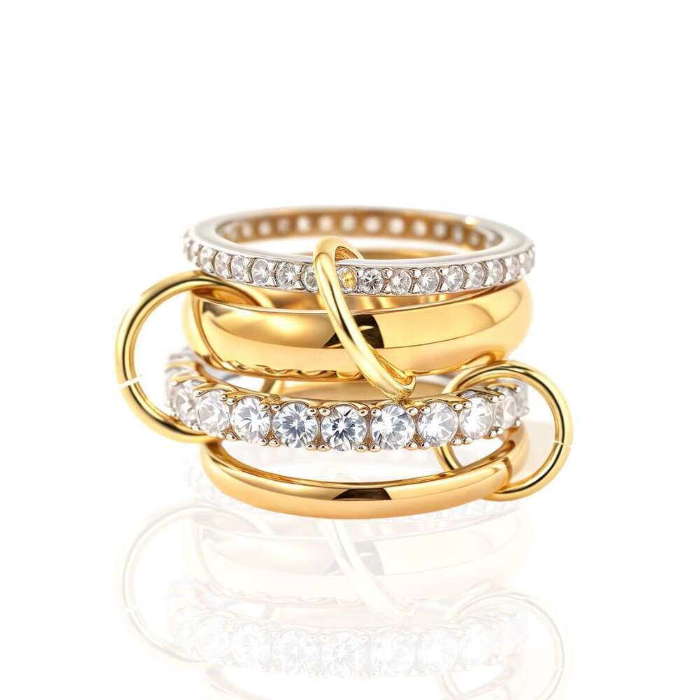 four inlaid with diamonds and zircon copper goldplated interlocking stacking rings special