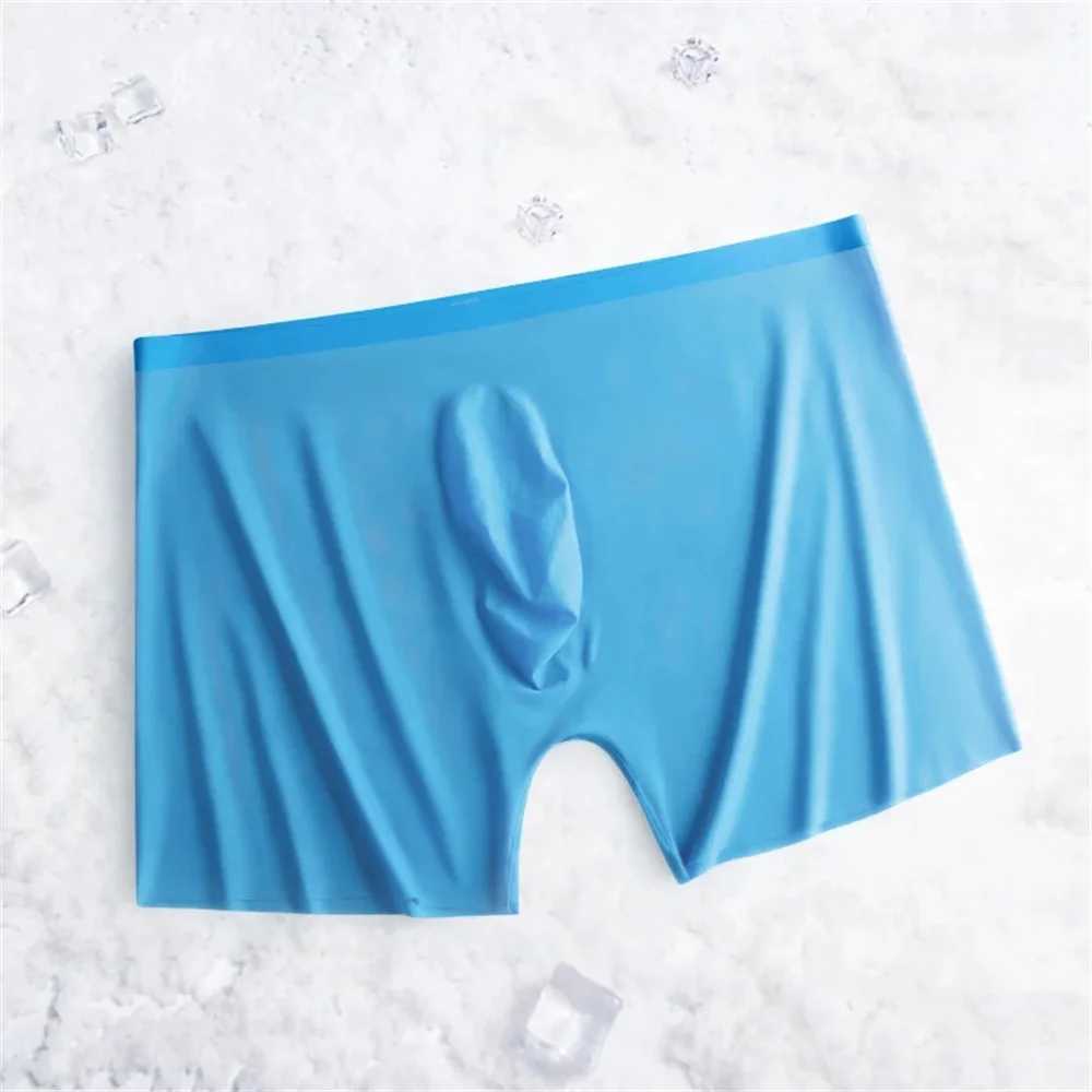 Super Lightweight Bulge Pouch Underwear Men Panties Ice Silk Boxers Seamless U Convex Trunks Male Sexy Shorts Plus Size L-XXXL W250603