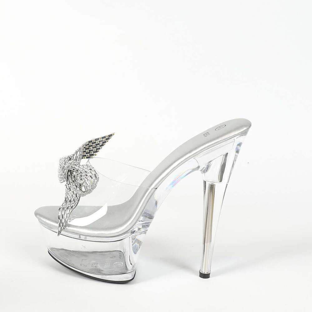 Super High Heels 190-D2 Sexy Super 15Cm Stiletto Waterproof Platform Slippers Transparent Crystal Wedding Shoes Banquet High Heels Platform High Heels