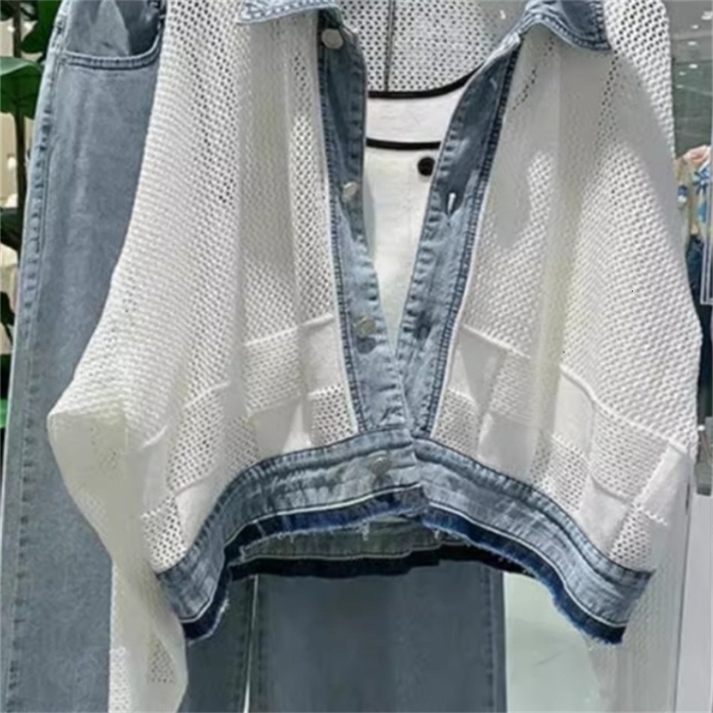Women Clothing Streetwear Fashion Coats Patchwork Denim Hollow Out Y2k Tops Korean Outwear Casual Loose Jackets Ropa Mujer 250519CJ