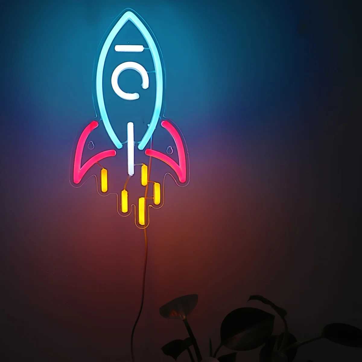 Rocket Neon Sign LED Neon Light for Night Light Room Party Club Decor Mood Light Multipurpose Decorative Wall Mounted Light XJ250602