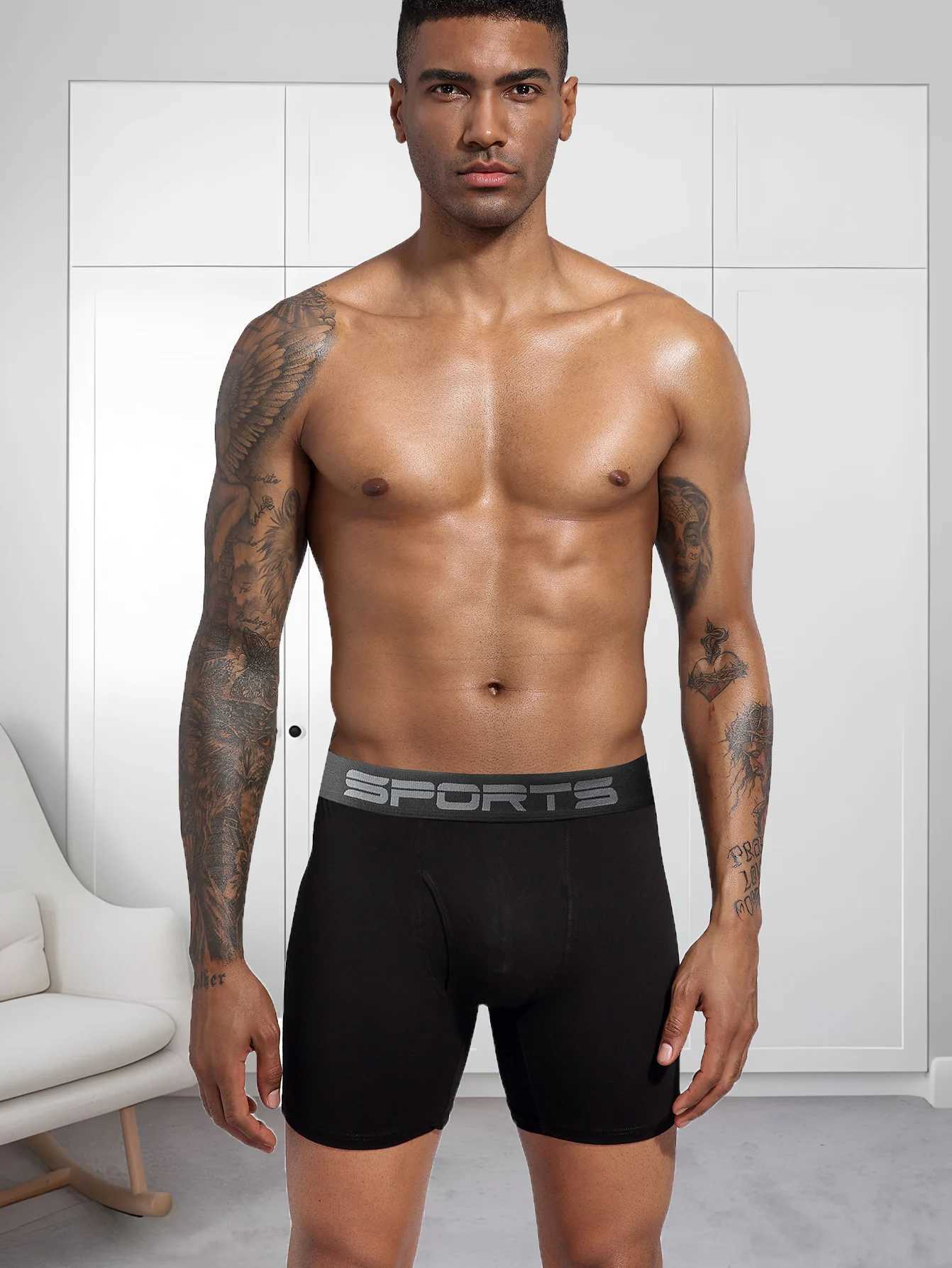 5pcs Mens Boxer Briefs Sport Underwear Longer Legs Underpants milk Silk Fabric Quick Drying Open Fly Men Black Boxer shorts W250603