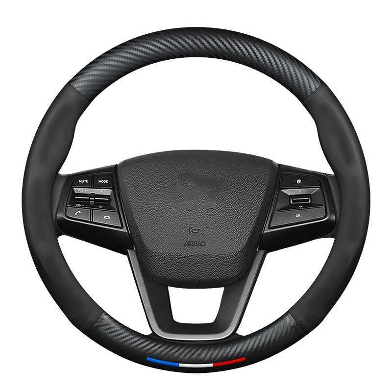 Car Carbon Fibre Leather Steering Wheel Cover For Hyundai i10 i20 i30 i40 ix25 ix35 ix55 Tucson Palisade Santa-fe Sonata Solaris R250603