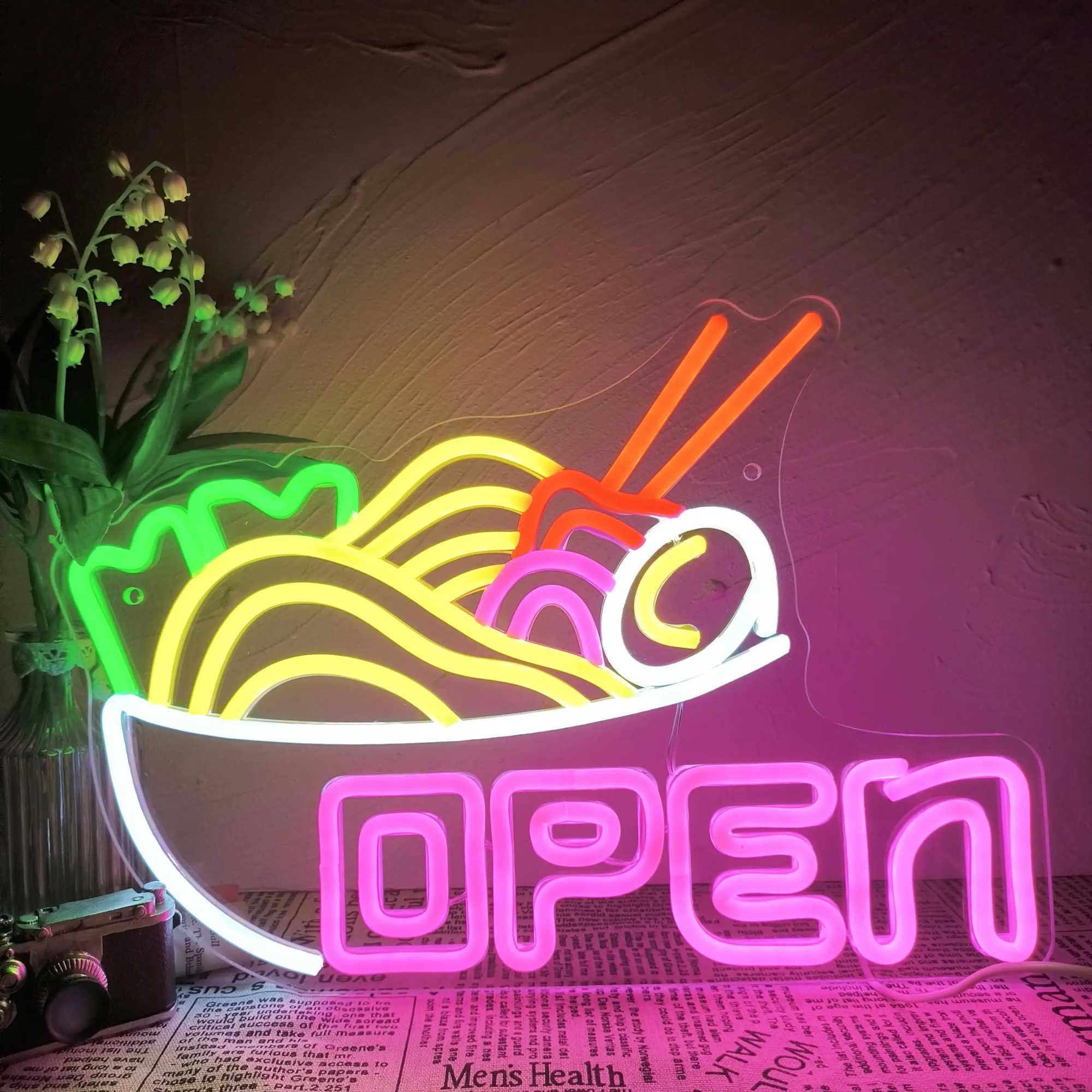 Ramen Neon Sign for Wall Decor Lucky Cat Noodles LED Lights Home Party Noodles Food Store Room Decoration Item Art LampXJ250602
