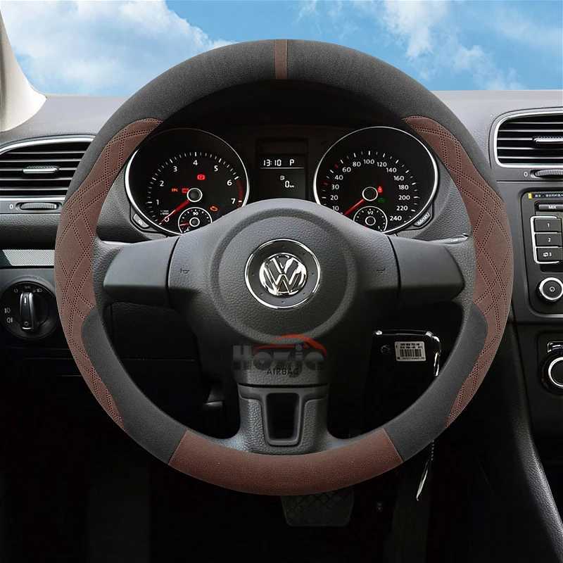 Suede Leather Car Steering Wheel Cover for Volkswagen Golf 4 5 6 MK4 Mk5 MK6 Passat B6 Tiguan Polo Touran CC Auto Accessories R250603