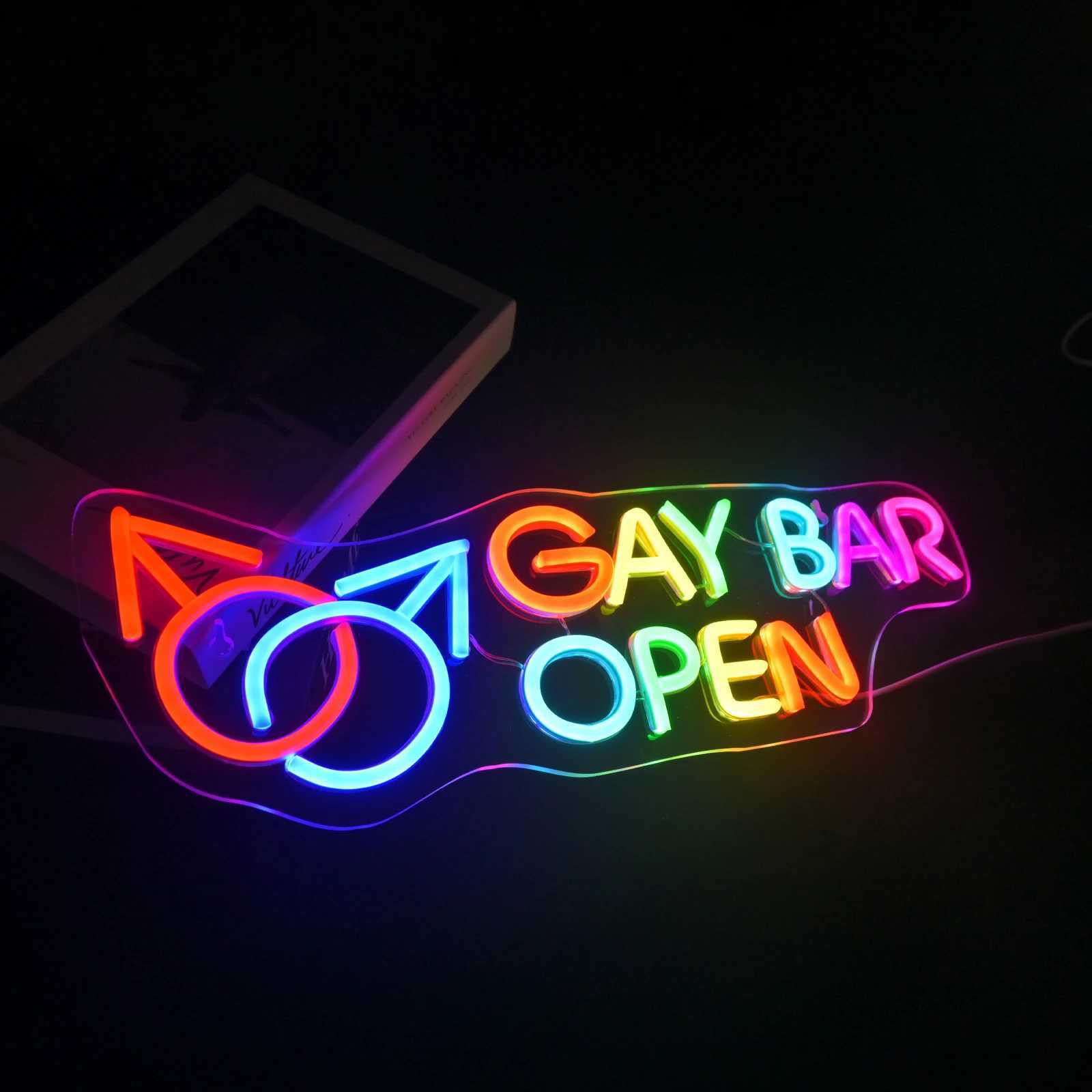 Gay Bar Open Neon Sign Wall Art Decor USB Powered LED Neon Sign Business Bar Shop Open Signs Bistro Store Party Decor XJ250602