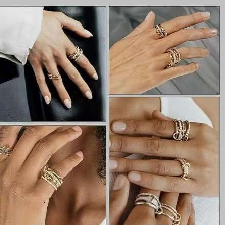 New Stacked Cubic Zirconia Titanium Steel Thick High Gloss Gold and Silver Double Ring