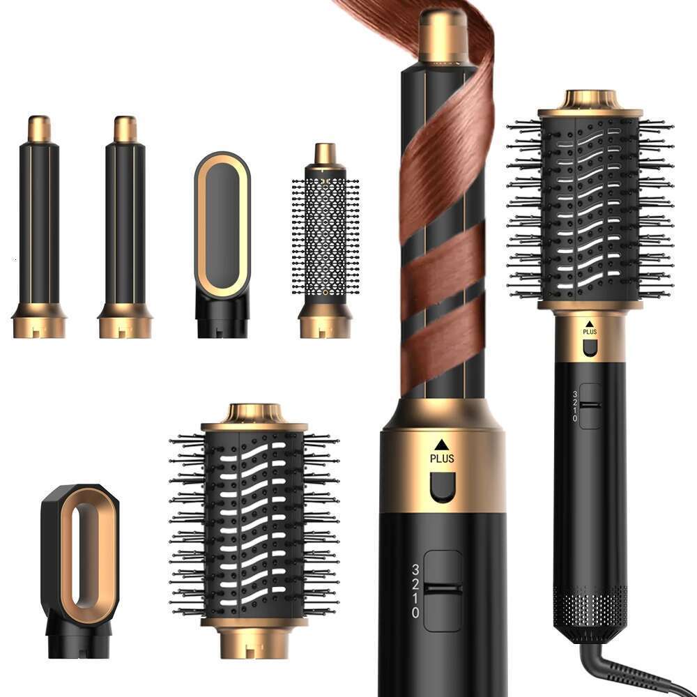 6 in 1 Multifunctional Hair Tool Blow Dryer Curler Ionic Hot Air Brush Straightener with Detachable Head