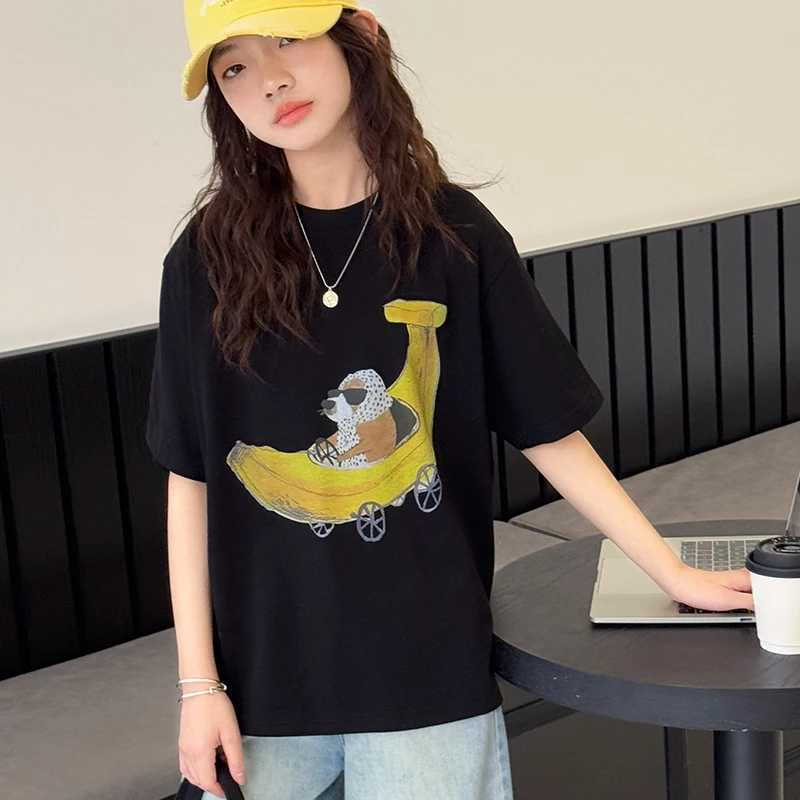 Girls short sleeve T-shirt childrens cartoon printed top 2025 summer new style girls half sleeve loose base shirt T250603