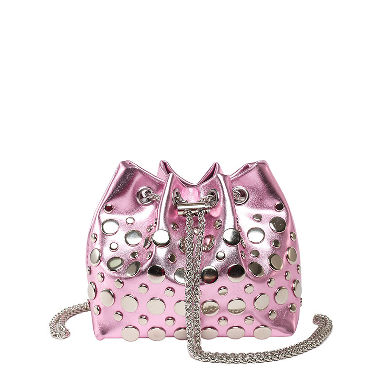 designer casual bag Trend Drawstring Bucket Bag for Women 2025 New Rivet Commuter Shoulder Bag High-End Versatile Crossbody Bag