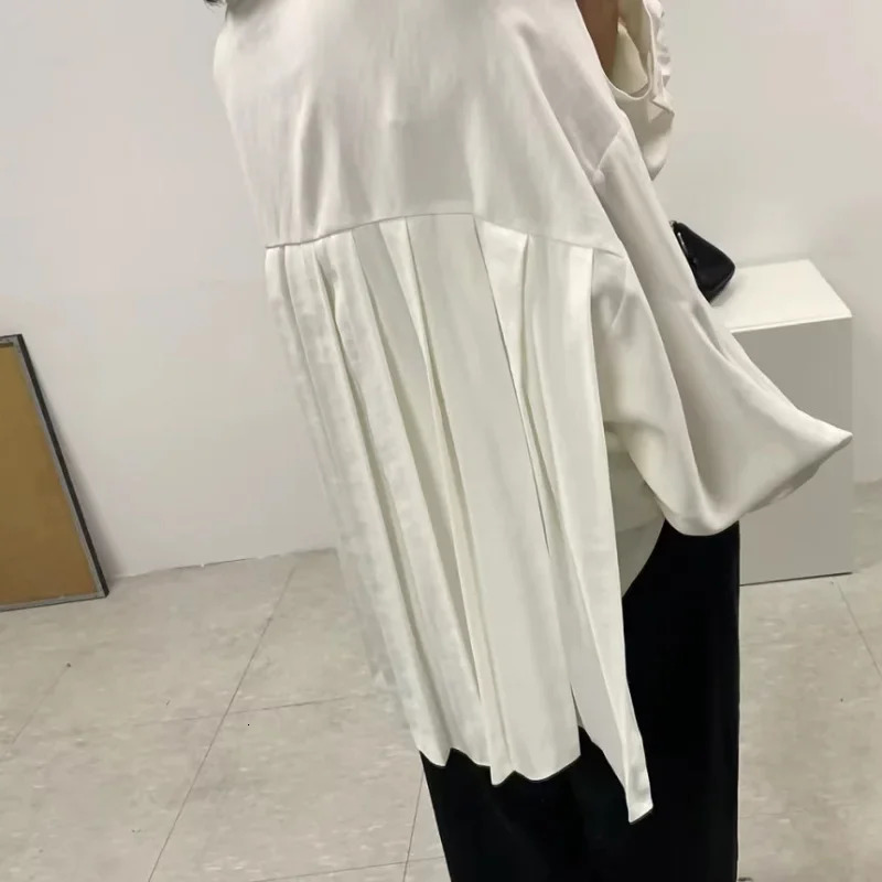 Komiyama Korean Chic Back Pleated Blusas Mujer Loose Casual Shirts Blouses Lapel Long Sleeve Tops Spring Shirt 250603