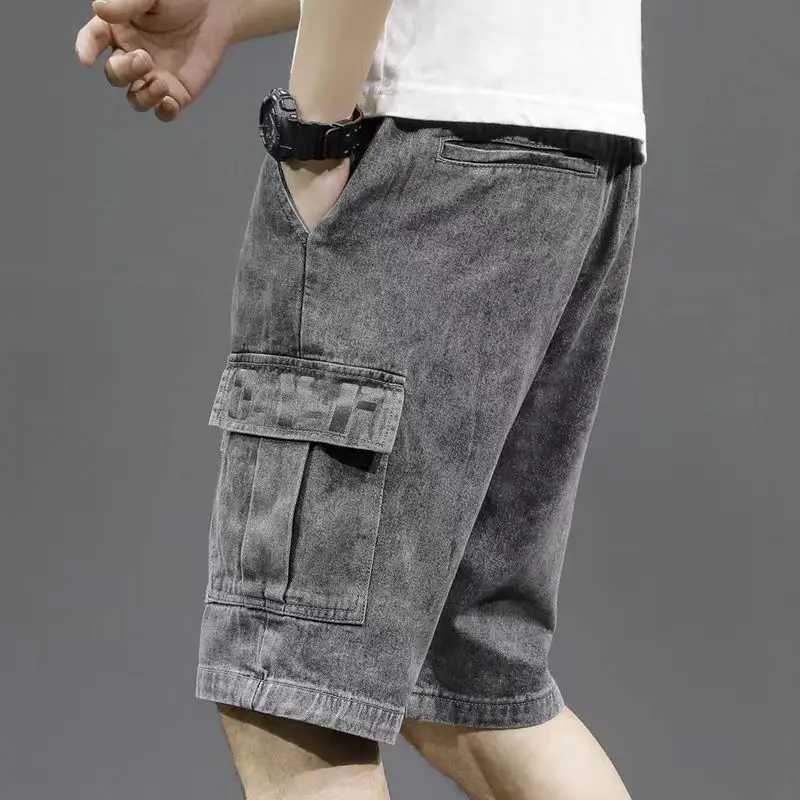 Mens Short Jeans Pants Straight Drawstring with Text Male Denim Shorts Cargo Sale Y2k Fashion Summer Thin Jorts Trend 2024 XL T250603
