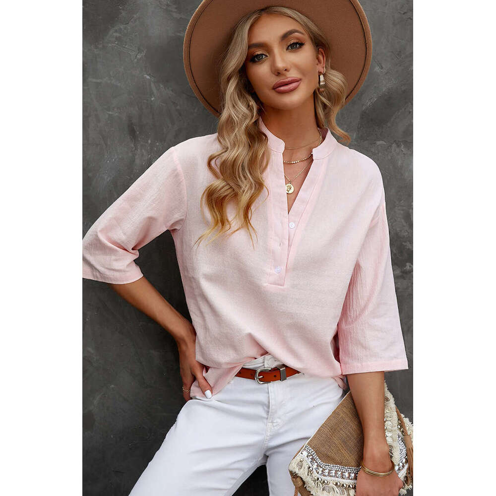 Summer New Solid Color Casual Pullover Short Sleeve Shirt Women Loose Plus Size Blouse B5