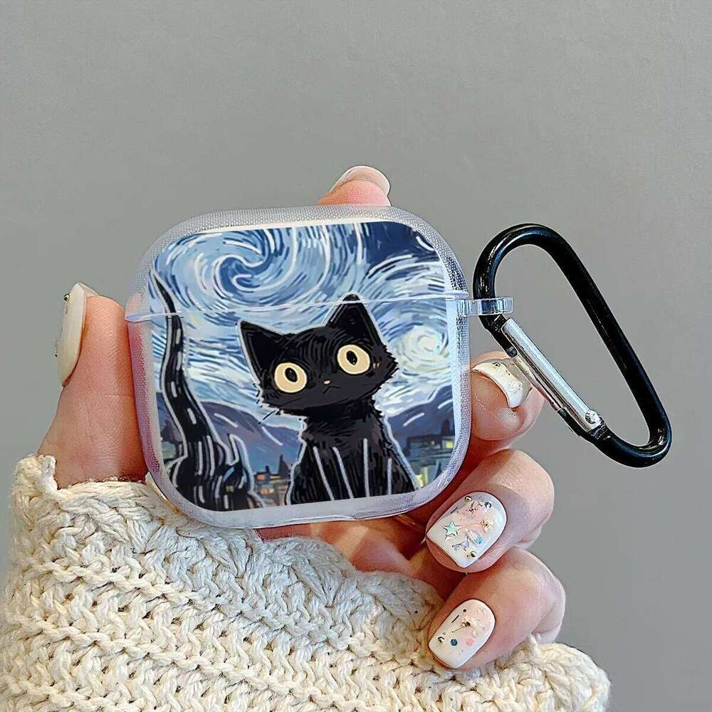 TPU Soft Clear 4/3 Artistic Black Cat Star Shape Case For Pro/Pro2 Earphone Protective Cover