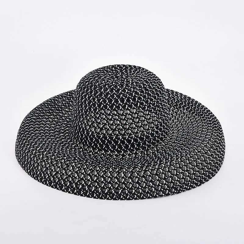Summer PP black and white straw hat sun hat sunscreen holiday seaside beach big brim summer sun hat W250602