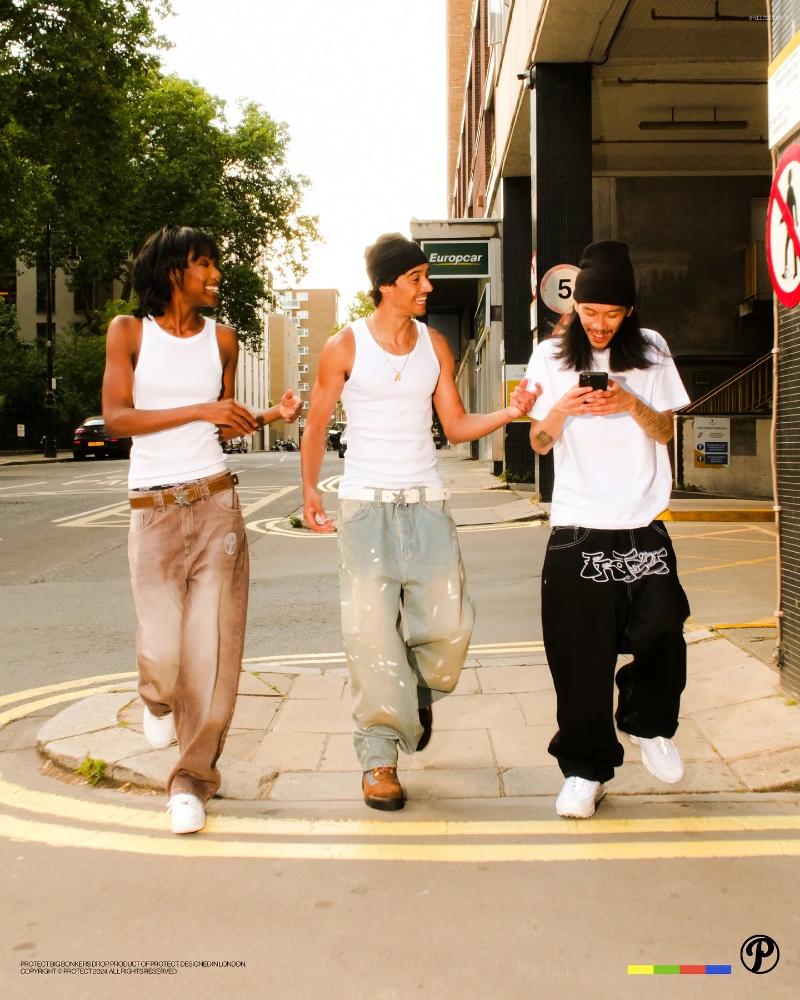 Men's Jeans Vintage PROTECT Y2K Mens Pants Harajuku Hip Hop Letter Embroidery Blue Baggy High Waist Wide Leg Trouser Streetwear