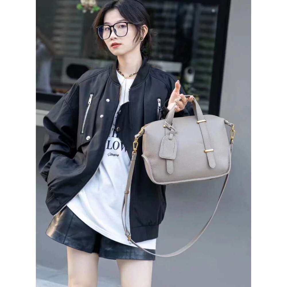 Winter Dark Red Green Pillow Tote Large Natural Cow Leather Women's Handbag Fashion All-match Quality Ladies Shoulder Bag