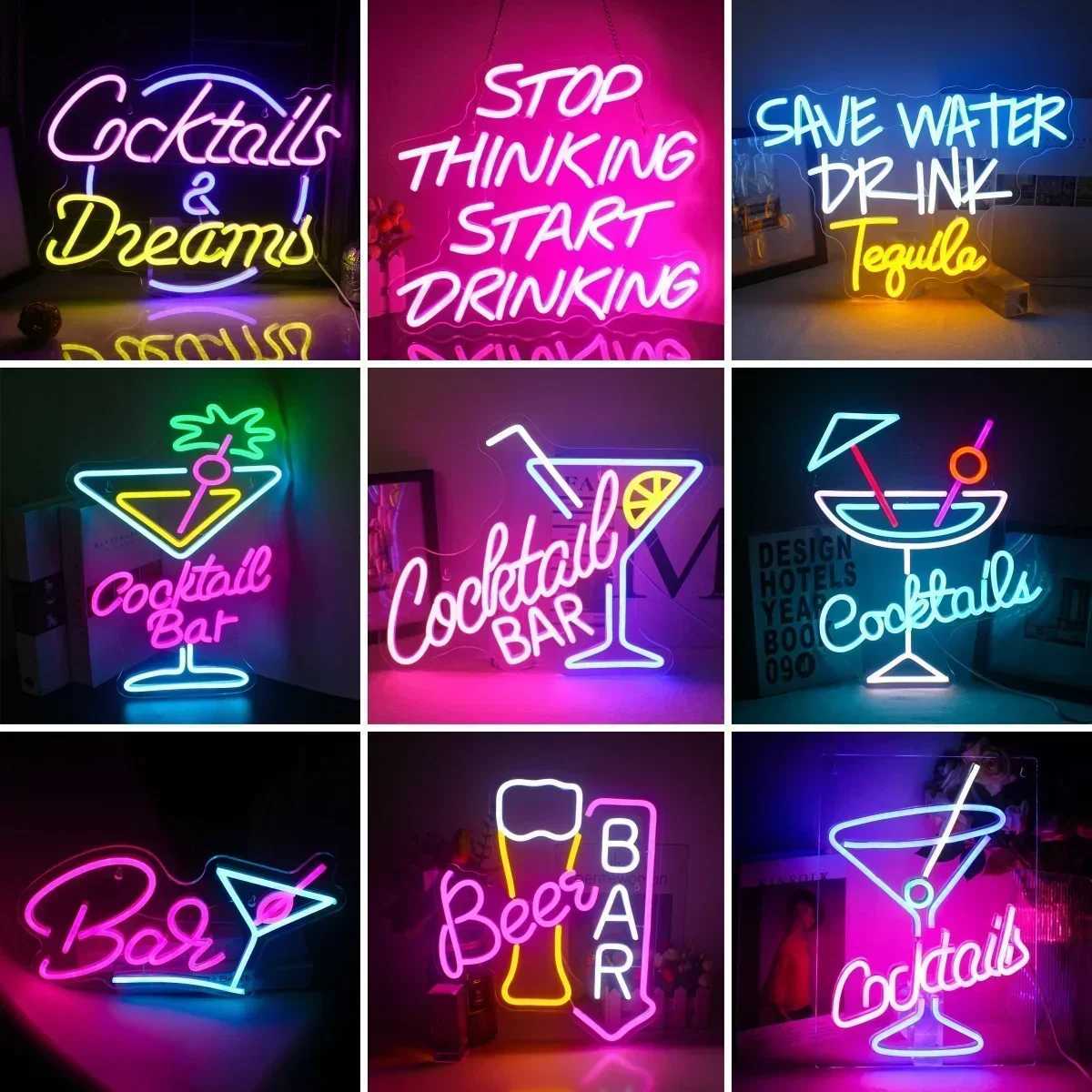Cocktail Bar Neon Sign LED Neon Light For Party Pub Night Club Home Decoration Beer Bar Art Wall Light Up Sign XJ250602