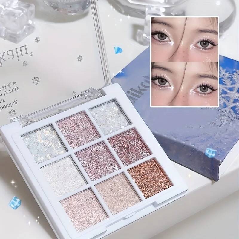 Snowflake love 9 color eye shadow tray powder delicate easy to put on makeup, matte and shiny makeup