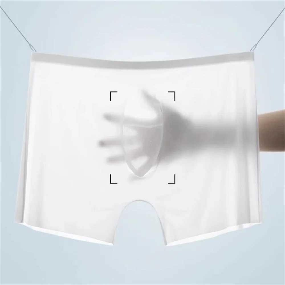 Super Lightweight Bulge Pouch Underwear Men Panties Ice Silk Boxers Seamless U Convex Trunks Male Sexy Shorts Plus Size L-XXXL W250603