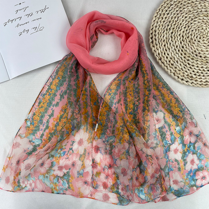 K916 New Georgette scarf fashionable red floral print autumn and winter warm shawl thin style