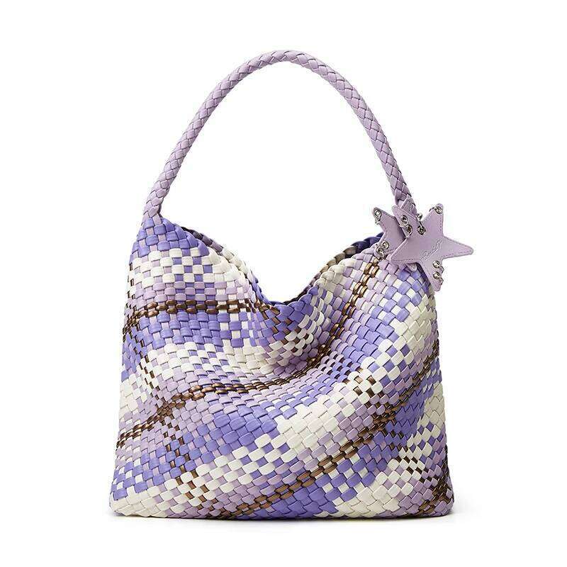 High-end, niche design hand-woven bag with large capacity tote bag, leisurely and lazy single shoulder armpit bucket bag.