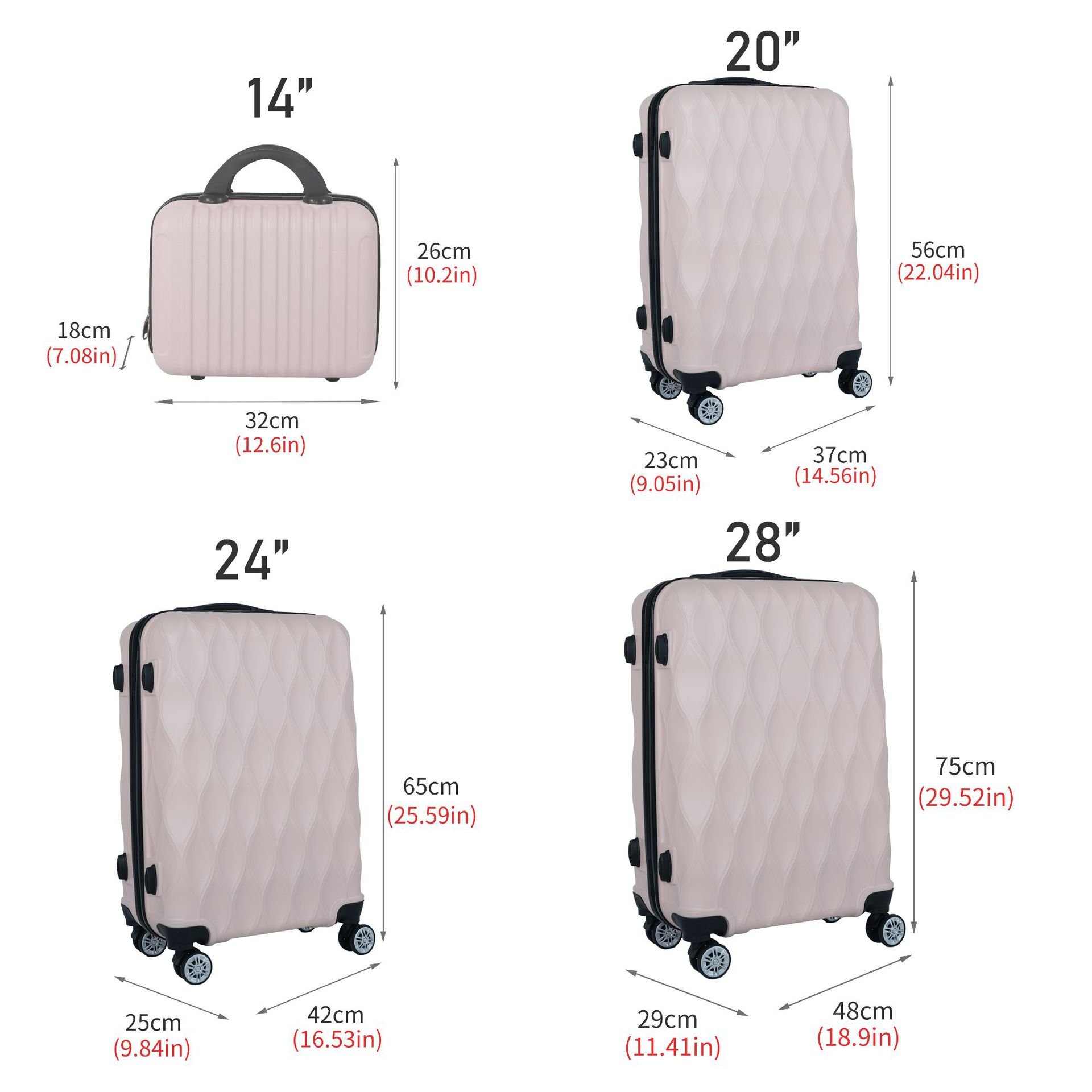 Four piece luggage set, expandable hard shell ABS material, equipped with dual universal wheels and TSA lock, suitable for long-distance travel (12/20