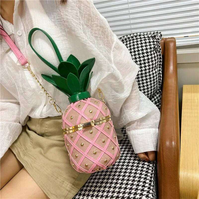 Designer Handbag Personalized Pineapple 2023 New Single Shoulder Chain Crossbody Bucket Bag Rivet Small Party Bolso Fiesta