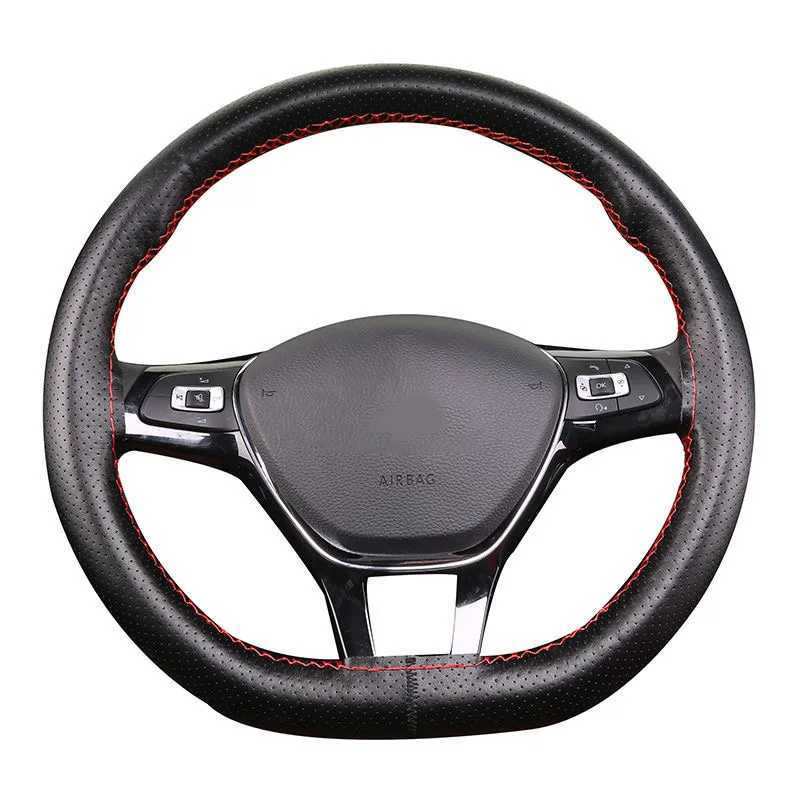 PU Leather Steering Wheel Cover Anti-Slip Braiding Cover For Steering Wheel Cowhide 37cm-38cm Steering Wheel Protector R250603