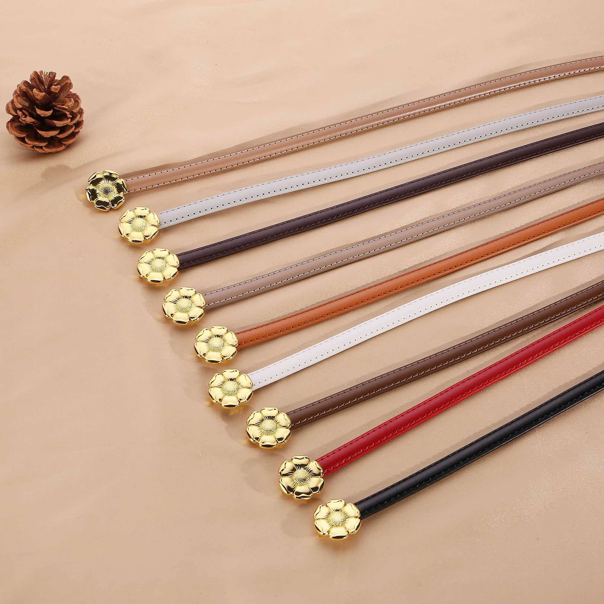Elegant Thin Belts for Women Solid Color Leather Belts Womens Flower Alloy Buckle Adjustable Belts for Jeans Dress XJ250602
