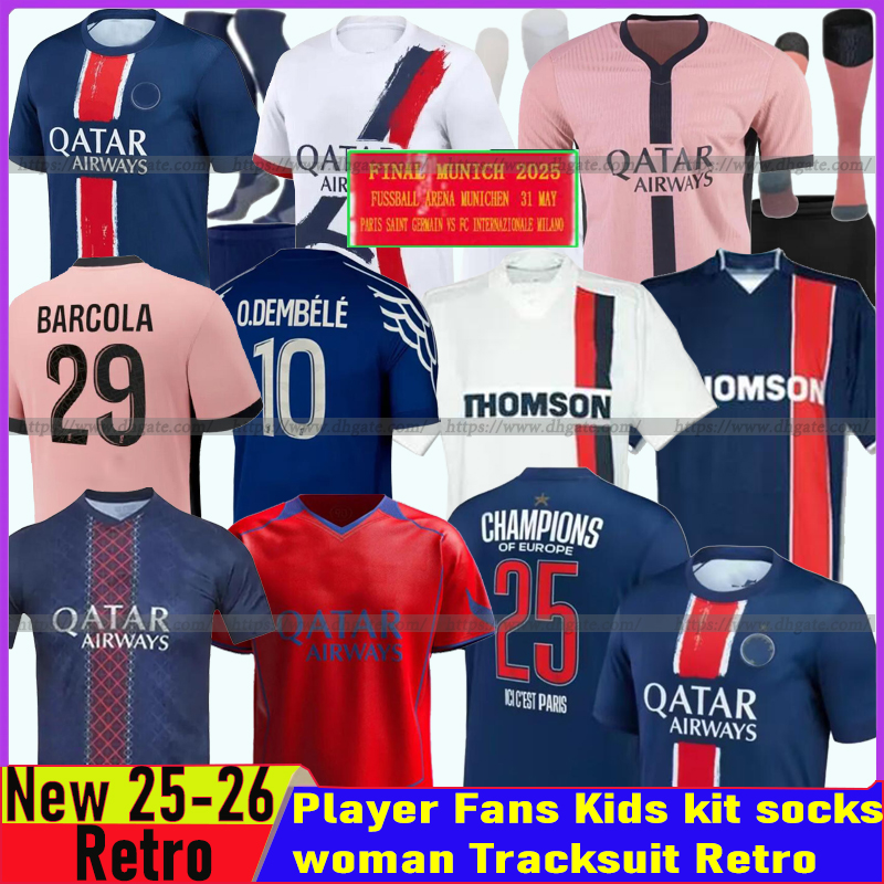 24 25 26 Paris G.RAMOS Soccer Jersey PACHO L E E KANG IN JOAO NEVES KOLO MUANI O.DEMBELE D.DOUE VITINHA SKRINIAR Retro RONALDINHO PSGFootball Shirt Tracksuit men kids kit