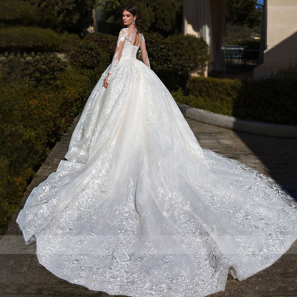 Luxury A-Line Wedding Dresses for Women Long Sleeve Brides Robe Ball Gown Boutique Bride Female Lace Applique Formal Customized