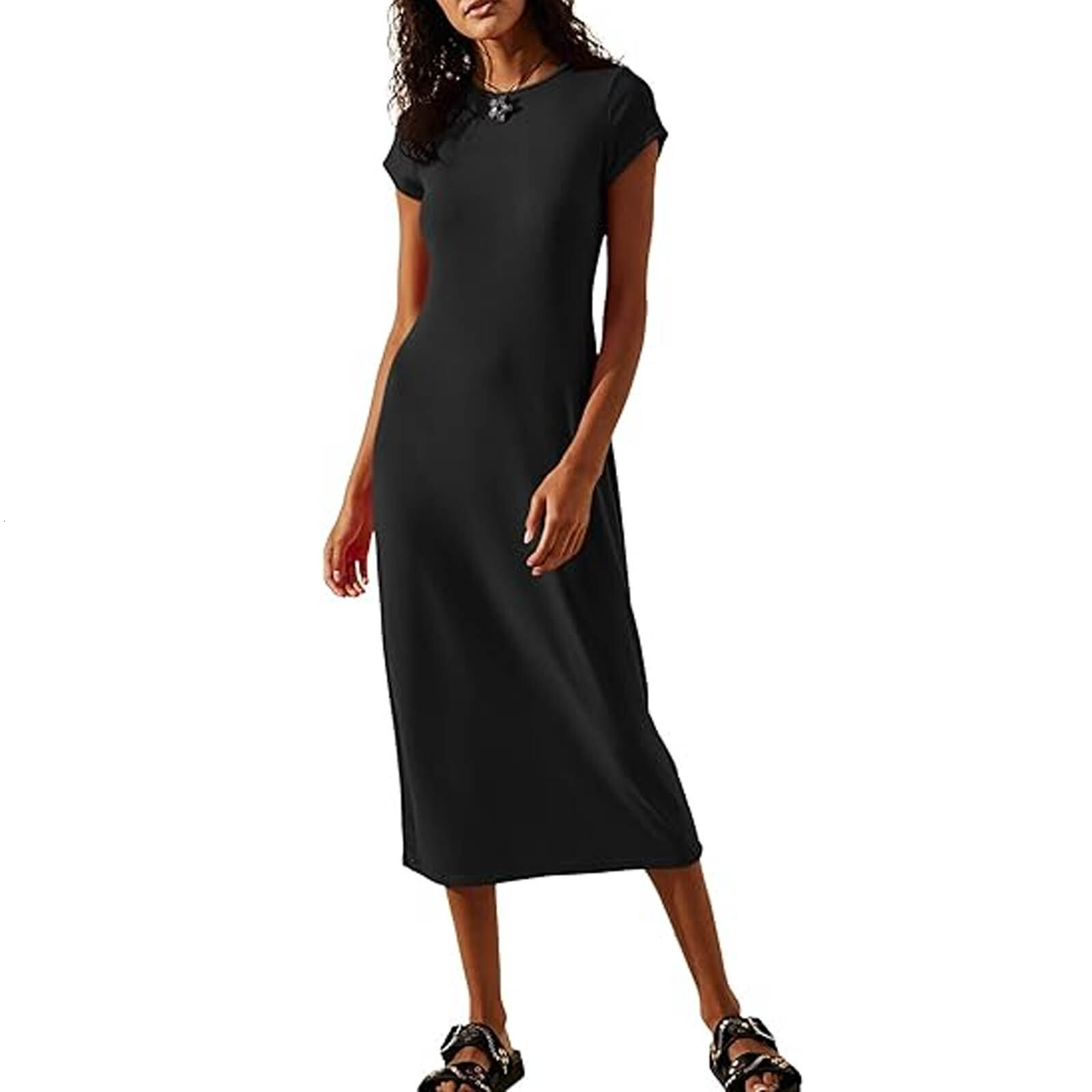 women's wear 2024 New Summer Hot Item Solid Color Sexy Short Sleeve Slim Fit Bodycon Dress for Women