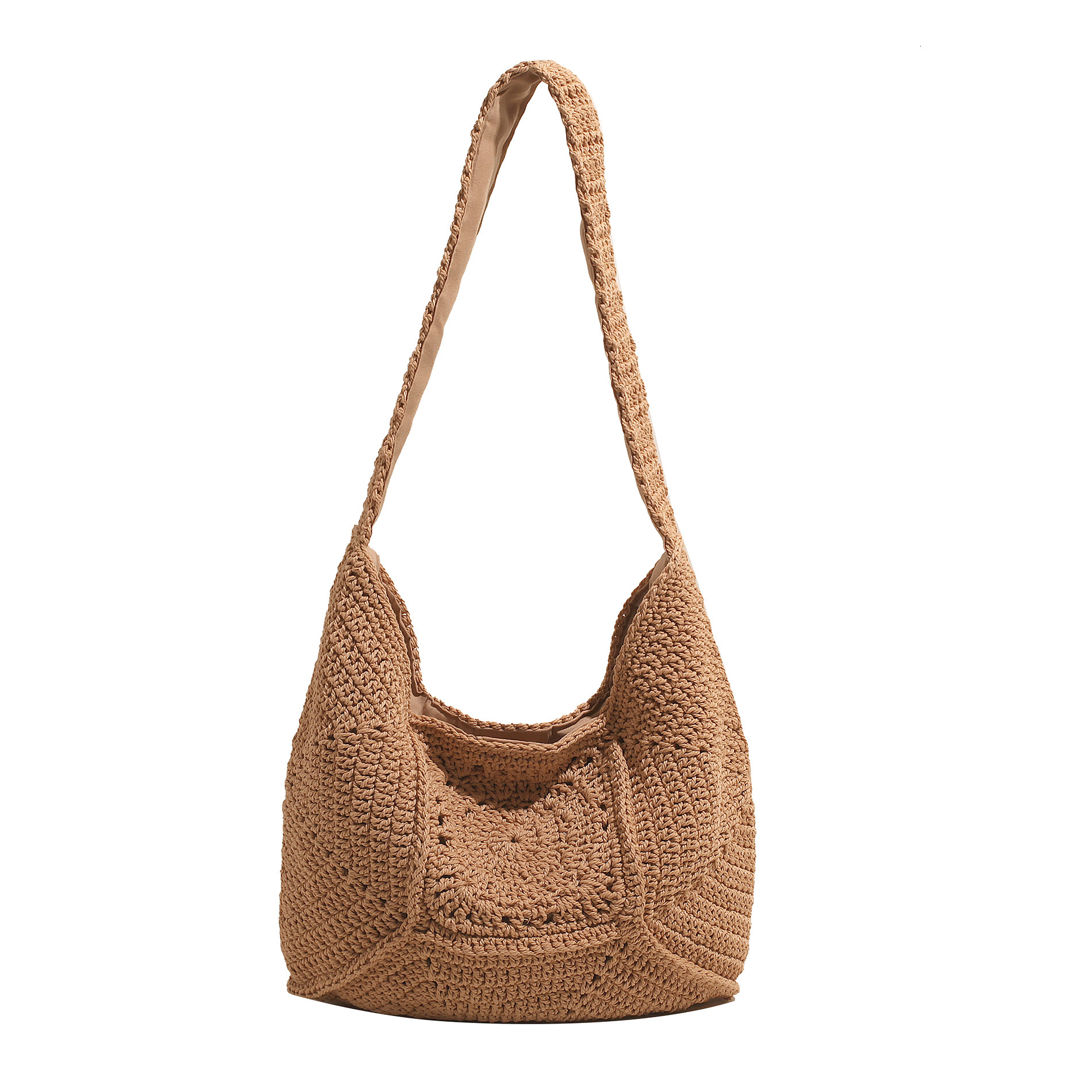 designer High-End Large Capacity Cotton Woven Shoulder Bag Hollow Out Straw Bag Vacation Style Beach Bag Versatile Tote Women's Bag