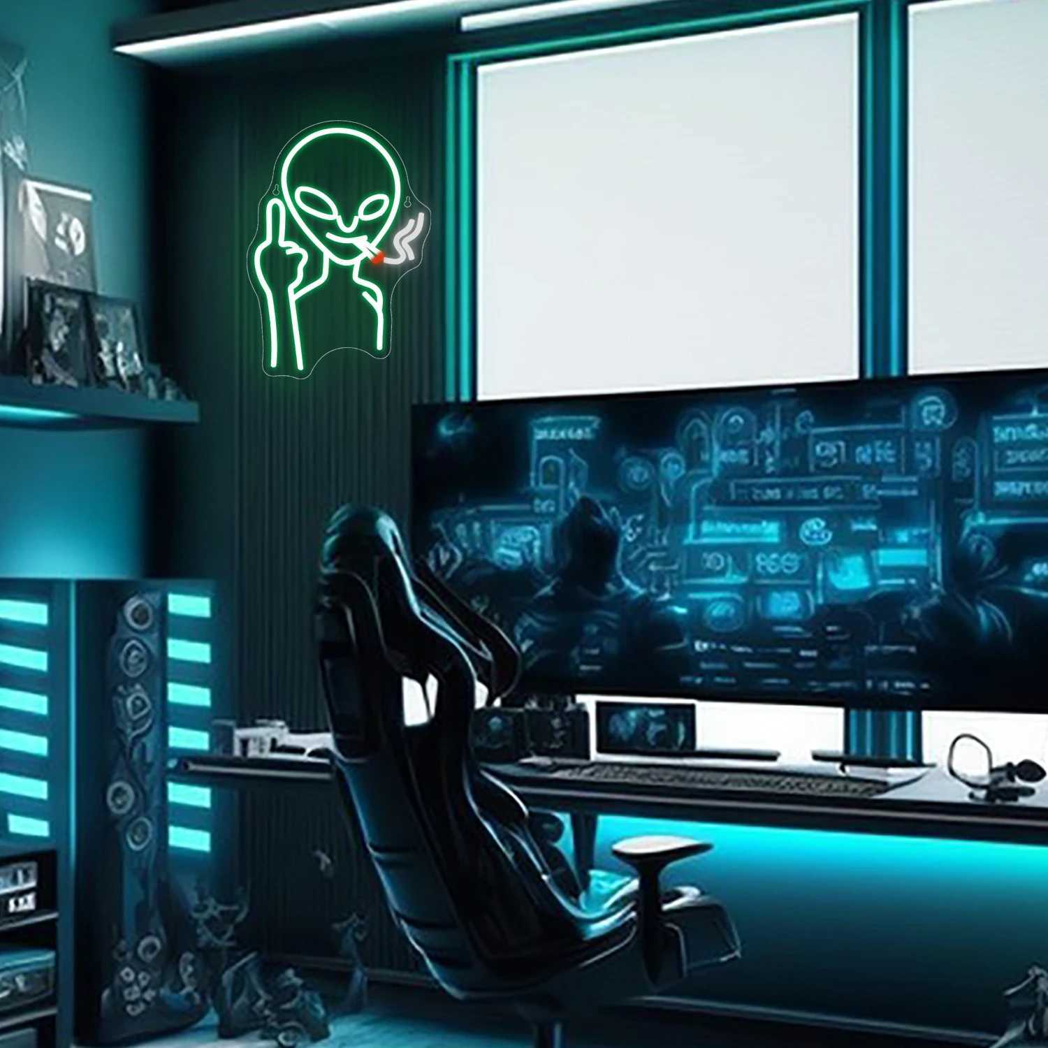 Alien Neon Sign Green LED Light for Wall Decor Man Cave Bar Pub Shop Game Room HalloweenXJ250602