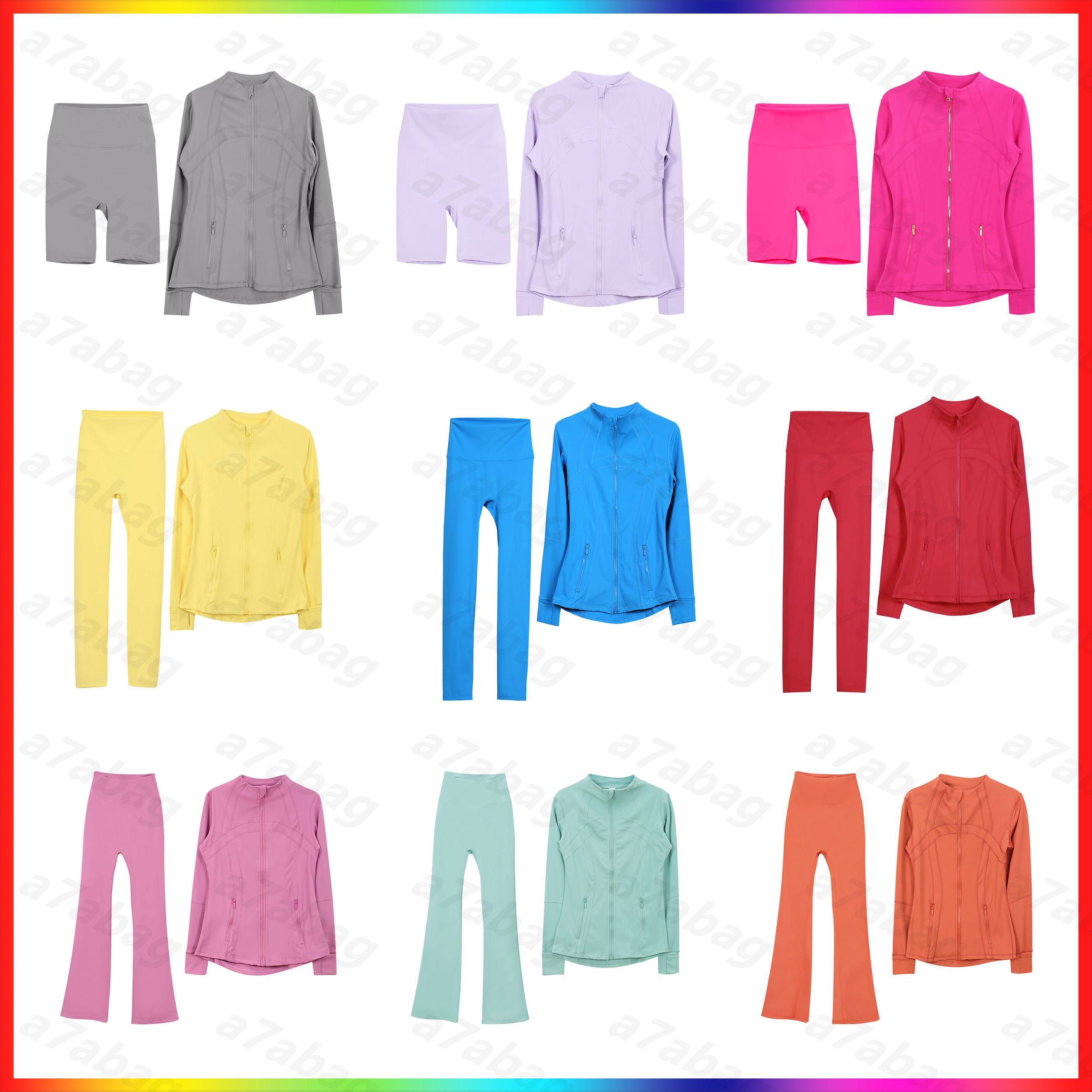 2025 womens yoga jacket set spotes jacket zippered cardigan long sleeved slim fit running fitness definition gym sports jacket Bell-bottom Suits Tracksuits Set