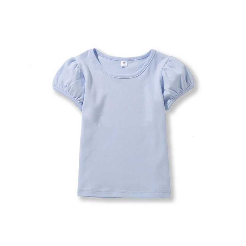 Girls 100% Cotton Short Sleeve Summer Puff Tee T-shirts for School Play Toddlers Teenagers Casual Tops Tees Solid 1-14Yrs T250603