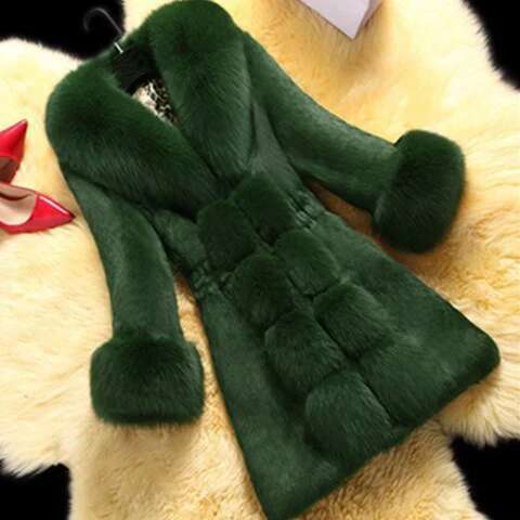Mid-aged Coat Women Jacket Warm Fuzzy Faux Fur Slim Fit V Neck Overcoat Ladies Mid Length Cold-proof Winter Outerwear