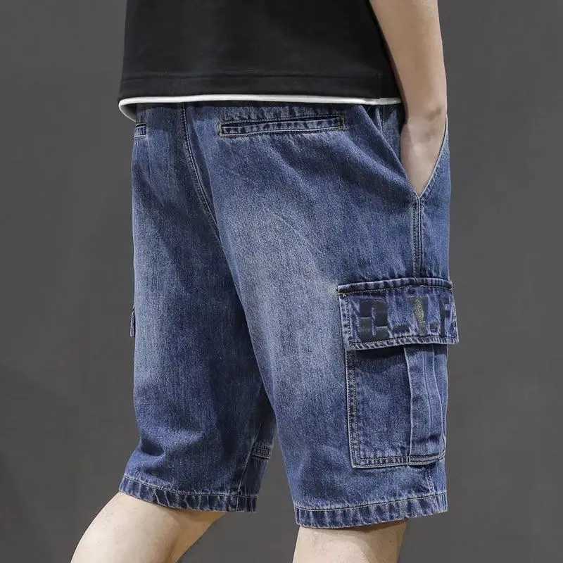 Mens Short Jeans Pants Straight Drawstring with Text Male Denim Shorts Cargo Sale Y2k Fashion Summer Thin Jorts Trend 2024 XL T250603